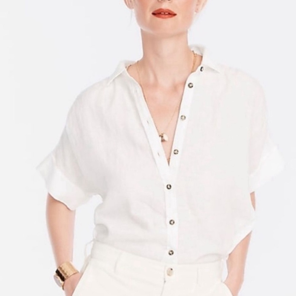J Crew Baird McNutt Irish Linen Short Sleeved Relaxed Fit Medium Shirt